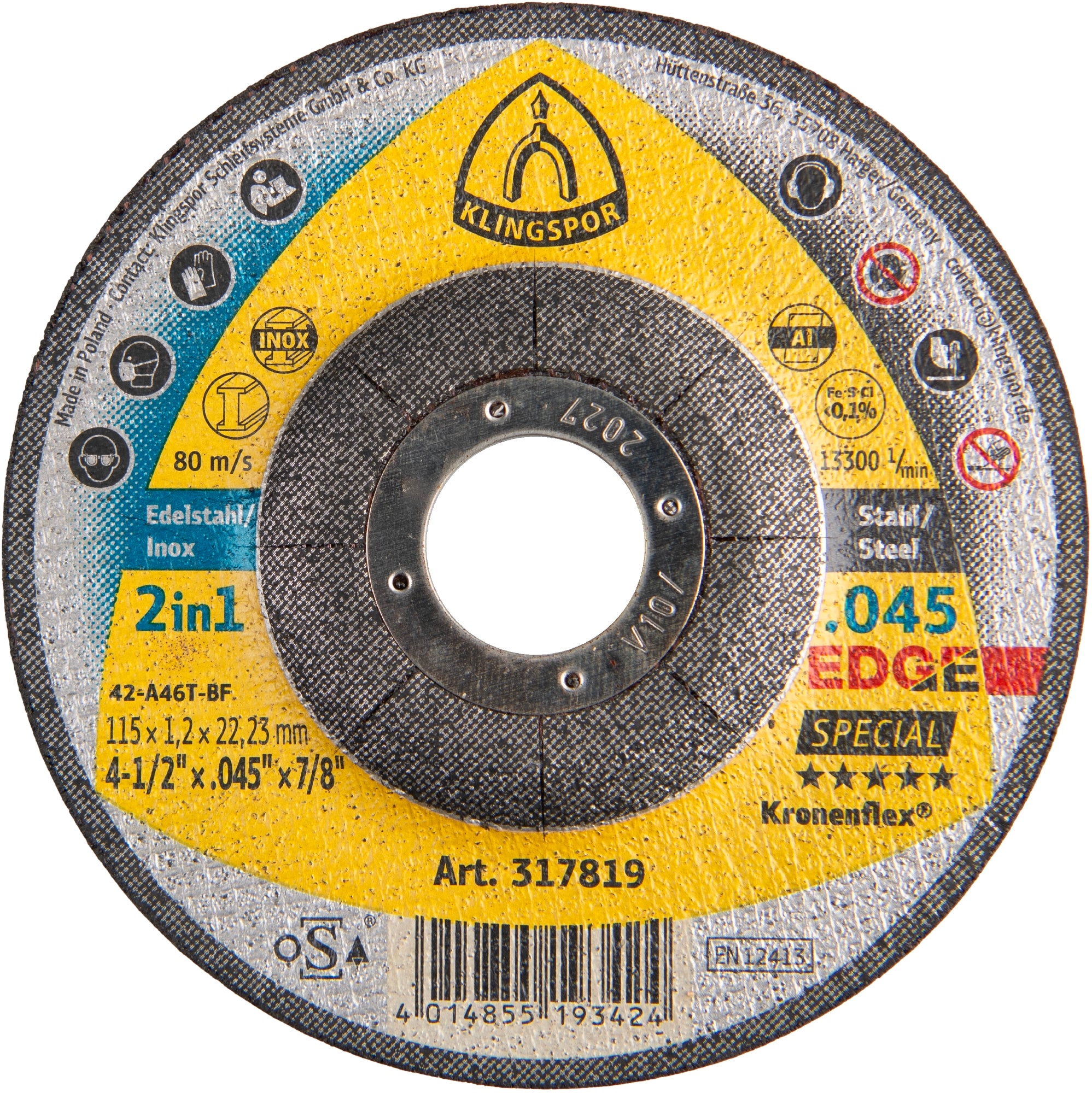 EDGE Disques à tronçonner, 4-1/2''x .045 x 7/8 centre déporté T-27 - AbrasifX