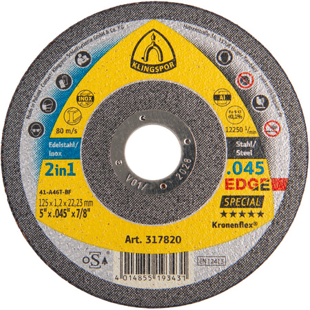 EDGE Disques à tronçonner, 5''x .045 x 7/8 plat T-1 - AbrasifX